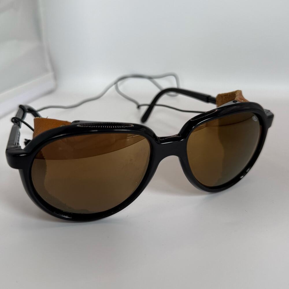 Vintage‎ Bolle Crevasse Black Sunglasses Leather Shields 09100014 Made in France